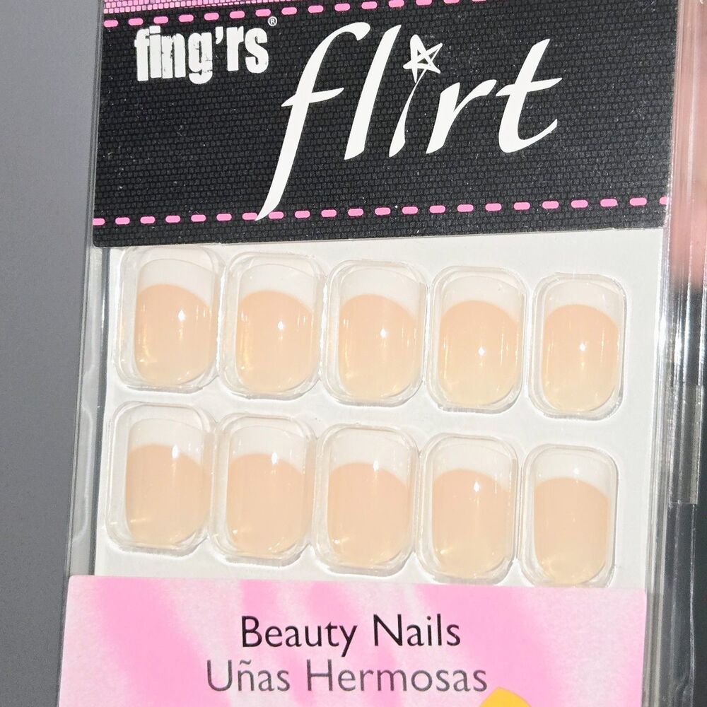 FING'RS FLIRT ARTIFICIAL NAILS Press On French Tip Nude 24 Nails 22585 NEW NIB
